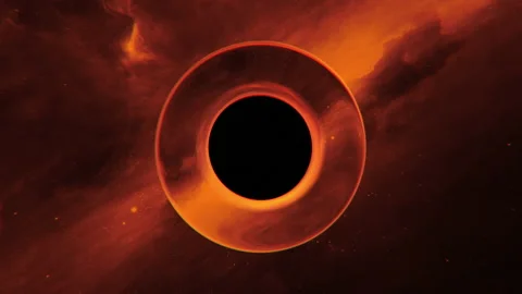 Black Hole with post-apocalyptic orange background in deep mysterious space Stock Footage 160501843