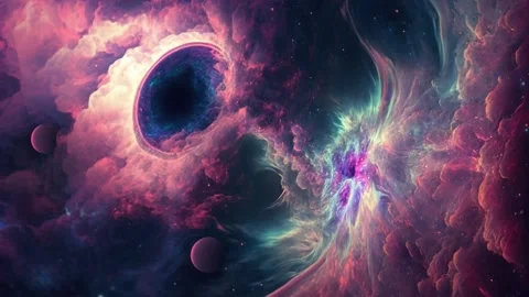 Black Hole Shining Nebula Deep Space Galaxy Stardust, Looped Animation Stock Footage 233445427