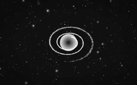 Black hole space phenomenon and swirling galaxy. Monochrome cosmic sphere w.. Illustrazione stock