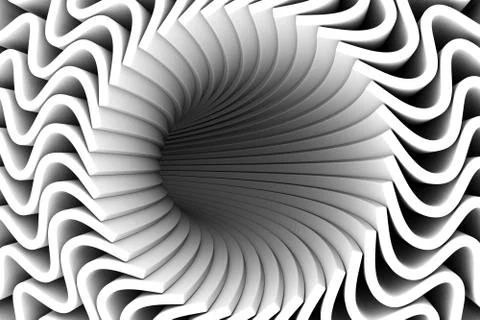 Black hole tunnel black and white abstract background 3D illustration Stock Illustration