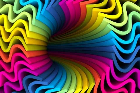 Black hole tunnel multicolor abstract background 3D illustration Stock Illustration
