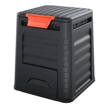 Black home compost bin with latch for organic waste. 3D rendering Stock Illustration