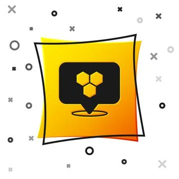 Black Honeycomb bee location map pin pointer icon isolated on white background Stock Illustration