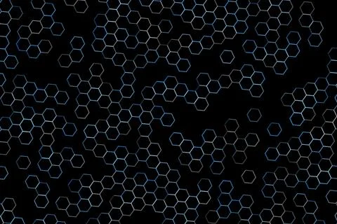 Black honeycomb pattern with hexagon shapes on dark background Stock Illustration
