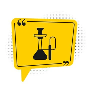 Black Hookah icon isolated on white background. Yellow speech bubble symbol.. Stock Illustration