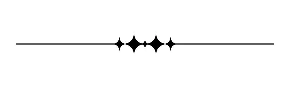 Black horizontal line divider with central stars cluster, Geometric star wave Stock Illustration