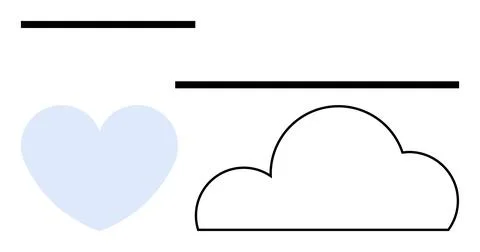 Black horizontal lines, a light blue heart, and an outlined black cloud. Idea Stock Illustration