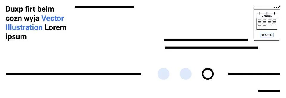 Black horizontal lines, placeholder text, blue and gray circles, calendar ico Stockillustratie
