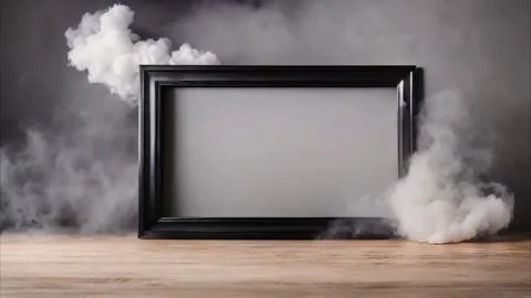 A black horizontal, rectangular frame standing on a table, with slowly movi.. Stock Footage 273954566