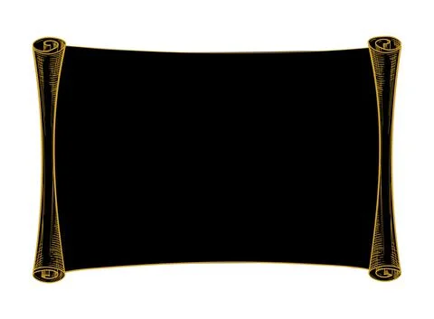 Black horizontal scroll with gold outline, ancient scroll shape with copy spa Stock Illustration