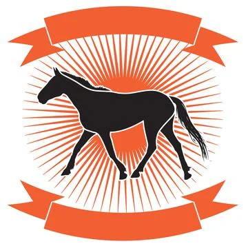 Black horse on the background of the sun, vector sign Stock Illustration