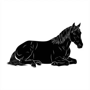 Black horse lying down in a serene pose vector Stock Illustration