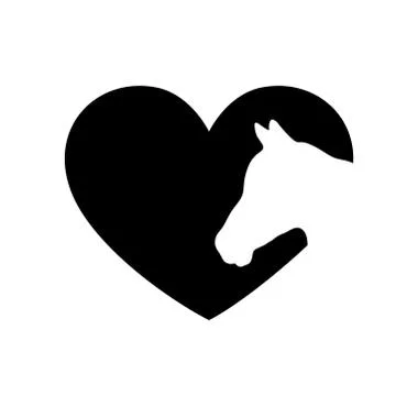 Black horse vector head face silhouette drawing illustration in heart frame Stock Illustration