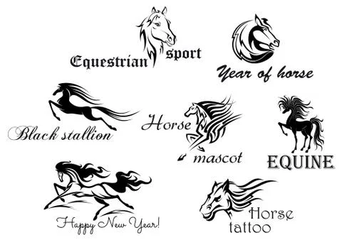 Black horses with decorative scripts Stock Illustration