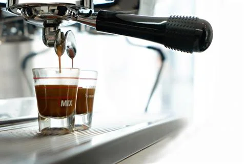 Black hot coffee with coffee maker at cafe Stock Photos