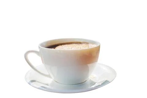 Black of hot coffee Cup with bubble isolated on white background Stock Photos