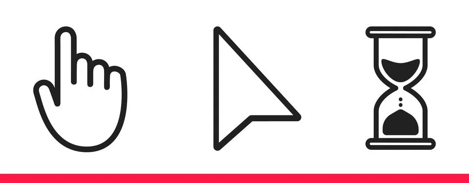 Black hourglass loading clock, pointer hand and arrow mouse cursors. 스톡 일러스트