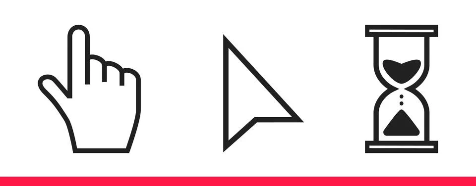 Black hourglass loading clock, pointer hand and arrow mouse cursors. 스톡 일러스트