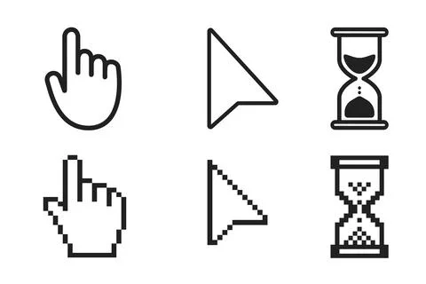 Black hourglass loading clock, pointer hand and arrow mouse cursors icon sign Stock Illustration