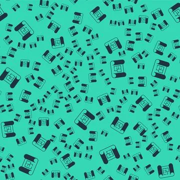 Black House plan icon isolated seamless pattern on green background.  Vector Stock Illustration