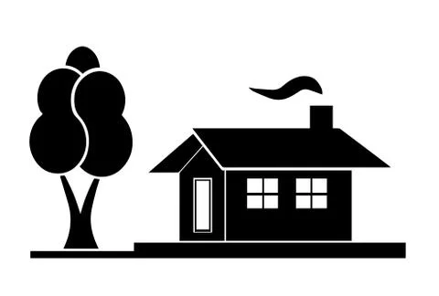 Black house silhouette vector with tree garden Stock Illustration