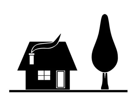 Black house silhouette vector with tree garden Stock Illustration