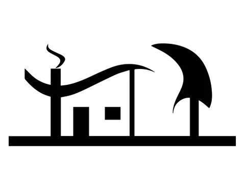Black house silhouette vector with tree garden Stock Illustration