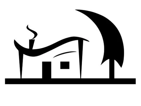 Black house silhouette vector with tree garden Stock Illustration