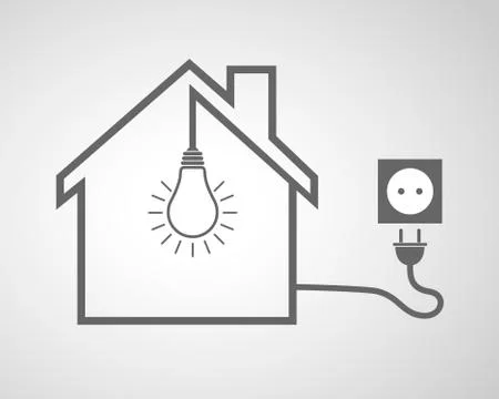 Black house with socket and light bulb - vector illustration Stock Illustration