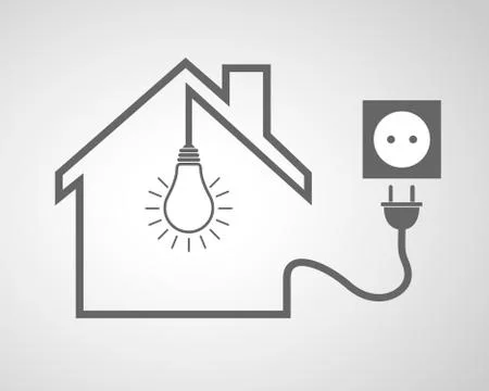 Black house with socket and light bulb - vector illustration Stock Illustration