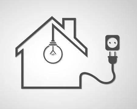 Black house with socket and light bulb - vector illustration Illustrazione stock
