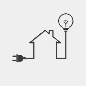 Black house with wire plug and light bulb - vector illustration Illustrazione stock