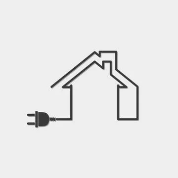 Black house with wire plug - vector illustration Stock Illustration