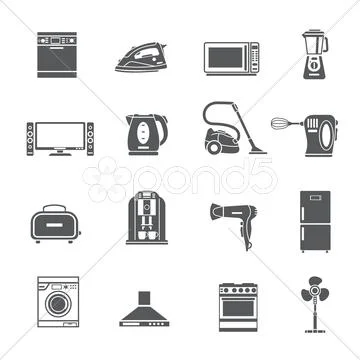 Black Household Appliances Icons Set Stock Illustration