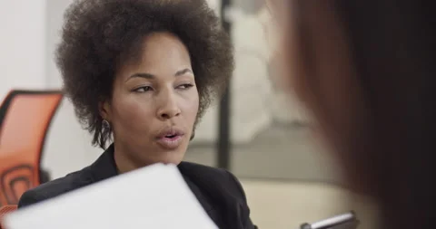 Black HR manager talking during interview Stock Footage 195221372