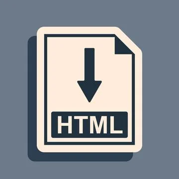 Black HTML file document icon. Download HTML button icon isolated on grey 库存插图