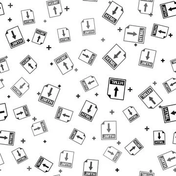 Black HTML file document icon. Download HTML button icon isolated seamless Illustrazione stock