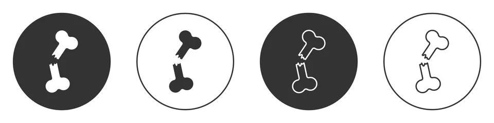 Black Human broken bone icon isolated on white background. Circle button. Vector Stock Illustration