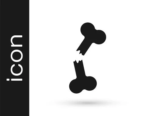 Black Human broken bone icon isolated on white background. Vector Stock Illustration