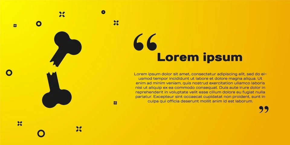 Black Human broken bone icon isolated on yellow background. Vector Stock Illustration