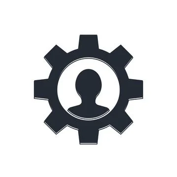 Black Human with gear inside icon isolated on white background. Artificial .. Stock Illustration