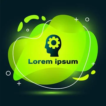 Black Human head with gear inside icon isolated on black background. Artificial Stock Illustration