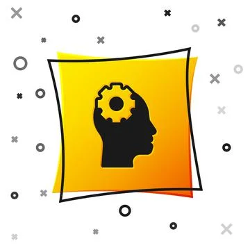 Black Human head with gear inside icon isolated on white background. Artificial 스톡 일러스트