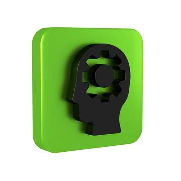Black Human head with gear inside icon isolated on transparent background. .. Stock Illustration