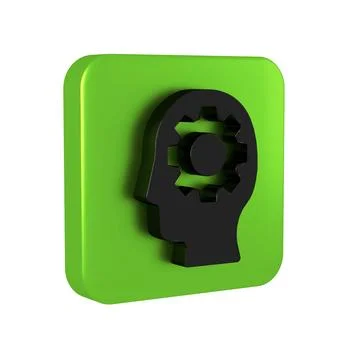 Black Human head with gear inside icon isolated on transparent background. .. 스톡 일러스트