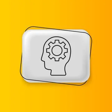 Black Human head with gear inside icon isolated on yellow background. Artif.. Stock Illustration