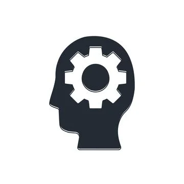 Black Human head with gear inside icon isolated on white background. Artifi.. 스톡 일러스트