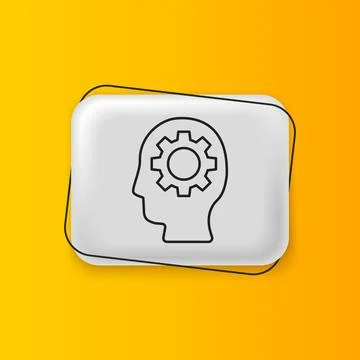 Black Human head with gear inside icon isolated on yellow background. Artif.. Stock Illustration