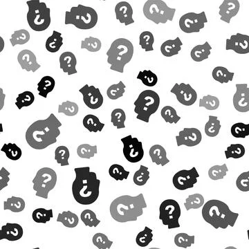 Black Human head with question mark icon isolated seamless pattern on white Stock Illustration