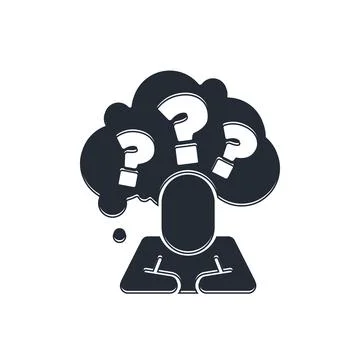 Black Human head with question mark icon isolated on white background.  Vecto Stock Illustration